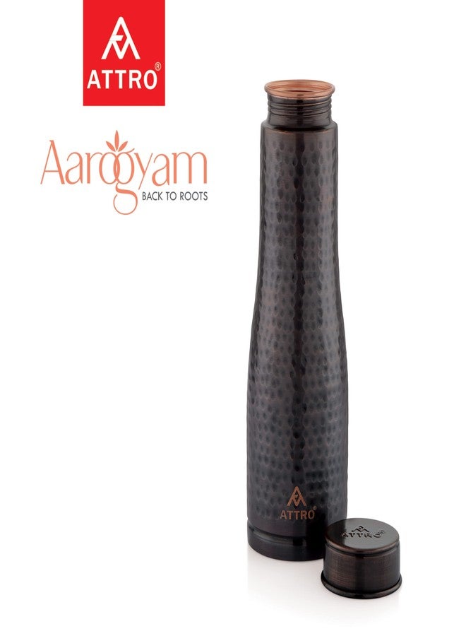 ATTRO Eiffel Vintage Hammered Finish 1000ml Copper Water Bottle Leak Proof, Joint Less Ayurveda and Yoga Health Benefits - Brown - Image 2